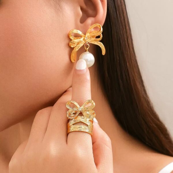 18K gold-plated asymmetrical freshwater pearl earrings and rings